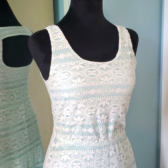 Maurices Beautiful Off-white Lace Turquoise High-low Sundress Cutout XS - Picture 8 of 14